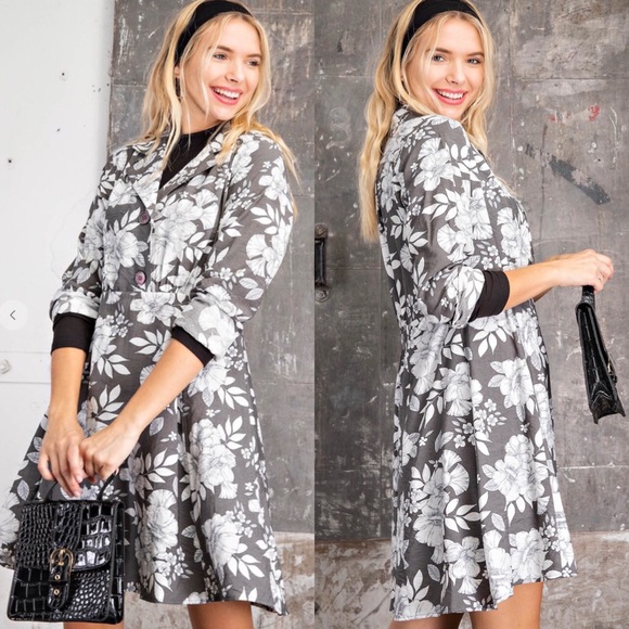 š„SALE Gray Floral Long Sleeve Mini Dress - Picture 3 of 7